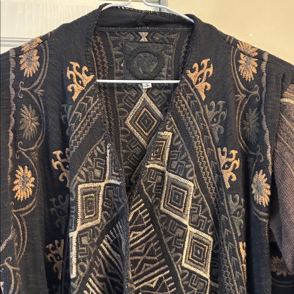 Johnny Was Biya Embroidered Wrap Sweater Cotton S